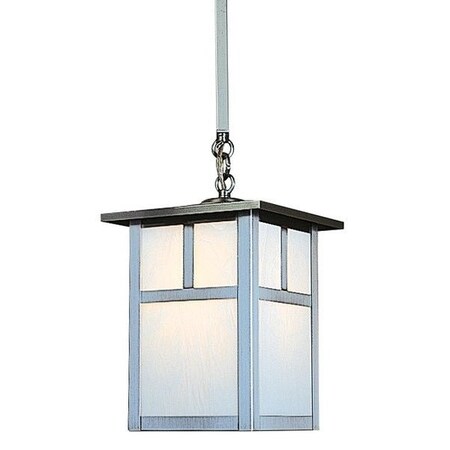 Arroyo Craftsman 7" Mission Stem Hung Pendant Without Overlay (Empty), Pewter, White Opalescent Glass MSH-7EWO-P